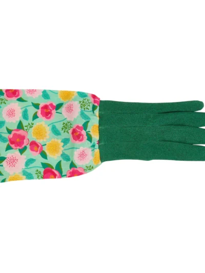 99250 Linen Long Sleeve Garden Gloves Camellias Mint 1